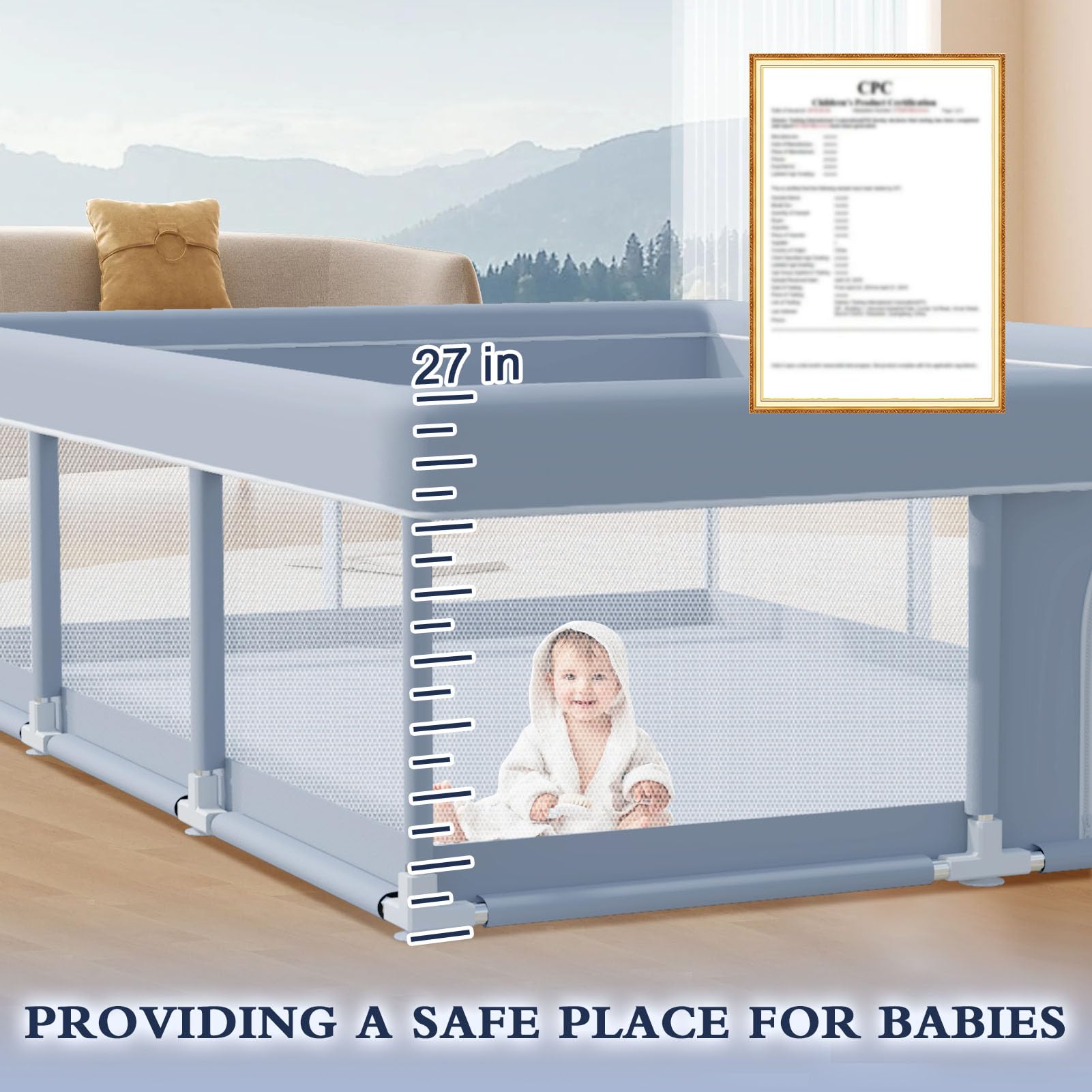 XVISHX 74x50 playpen 360-vision design helps parents monitor children easily.