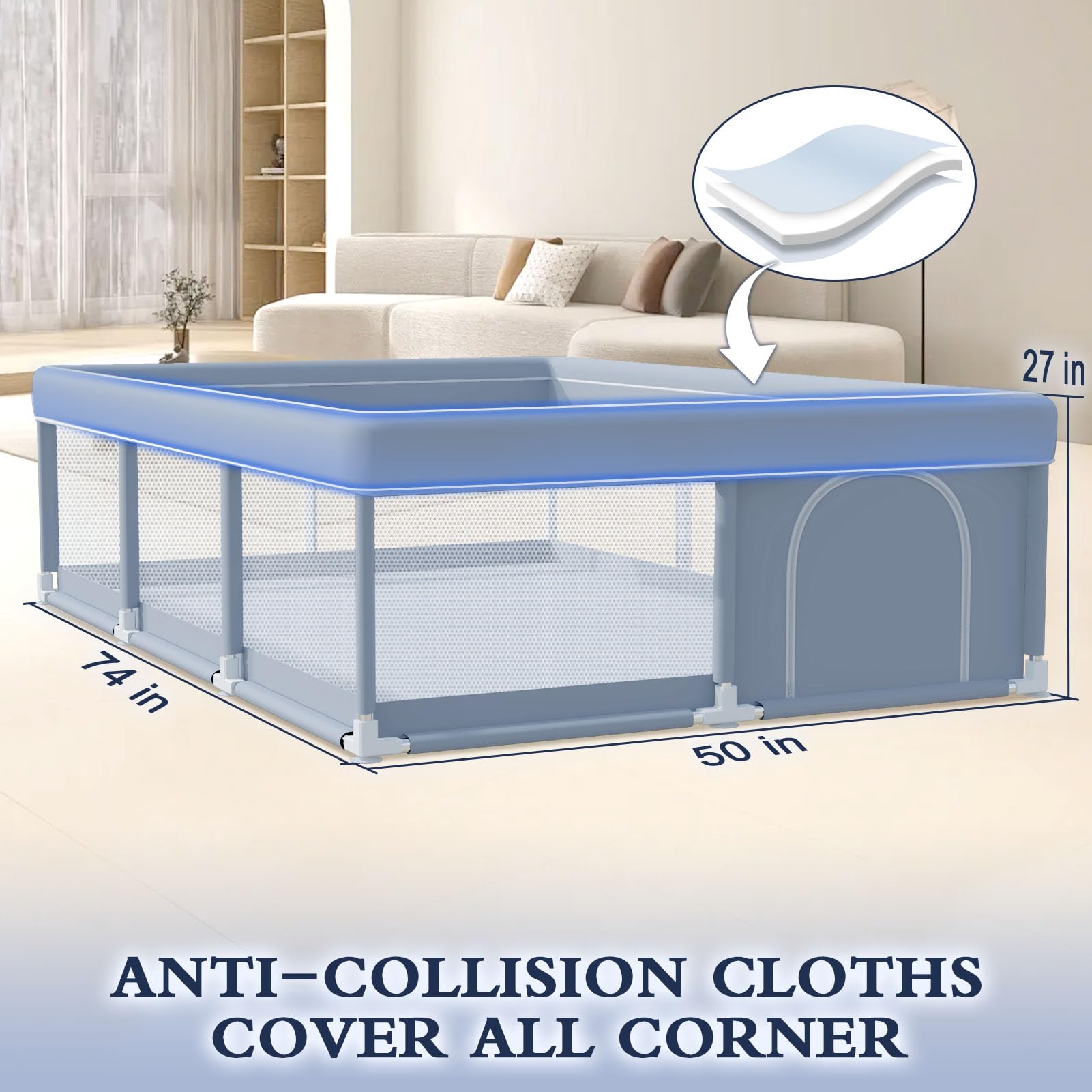 XVISHX 74x50 playpen easy-setup storage demonstrates tool-free assembly.