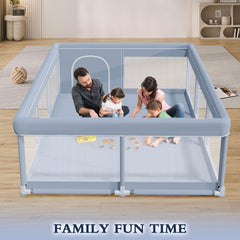 XVISHX 74x50 playpen large space shown for family playtime and multitier fun.