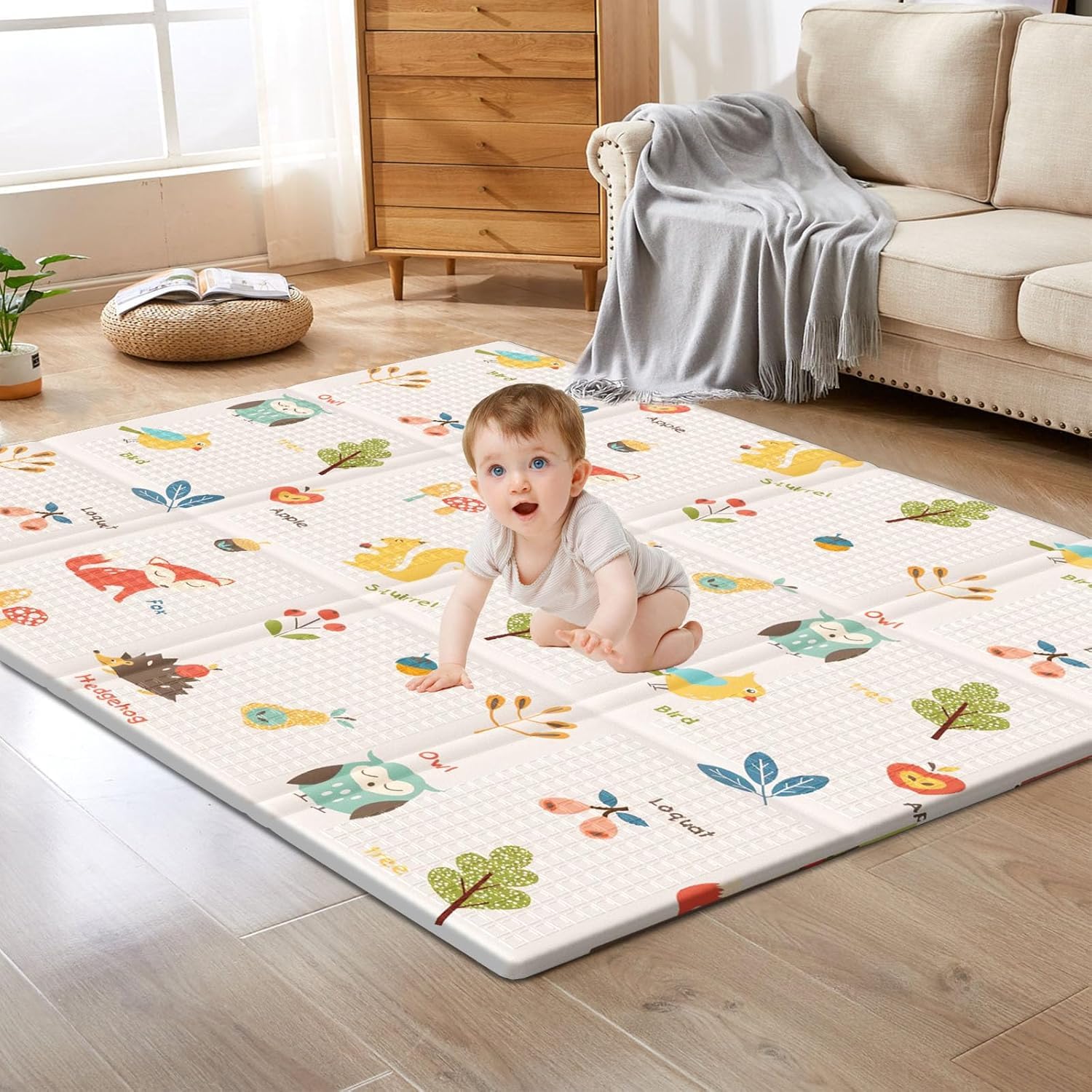 XVISHX baby play mat folded-compact for travel and storage.