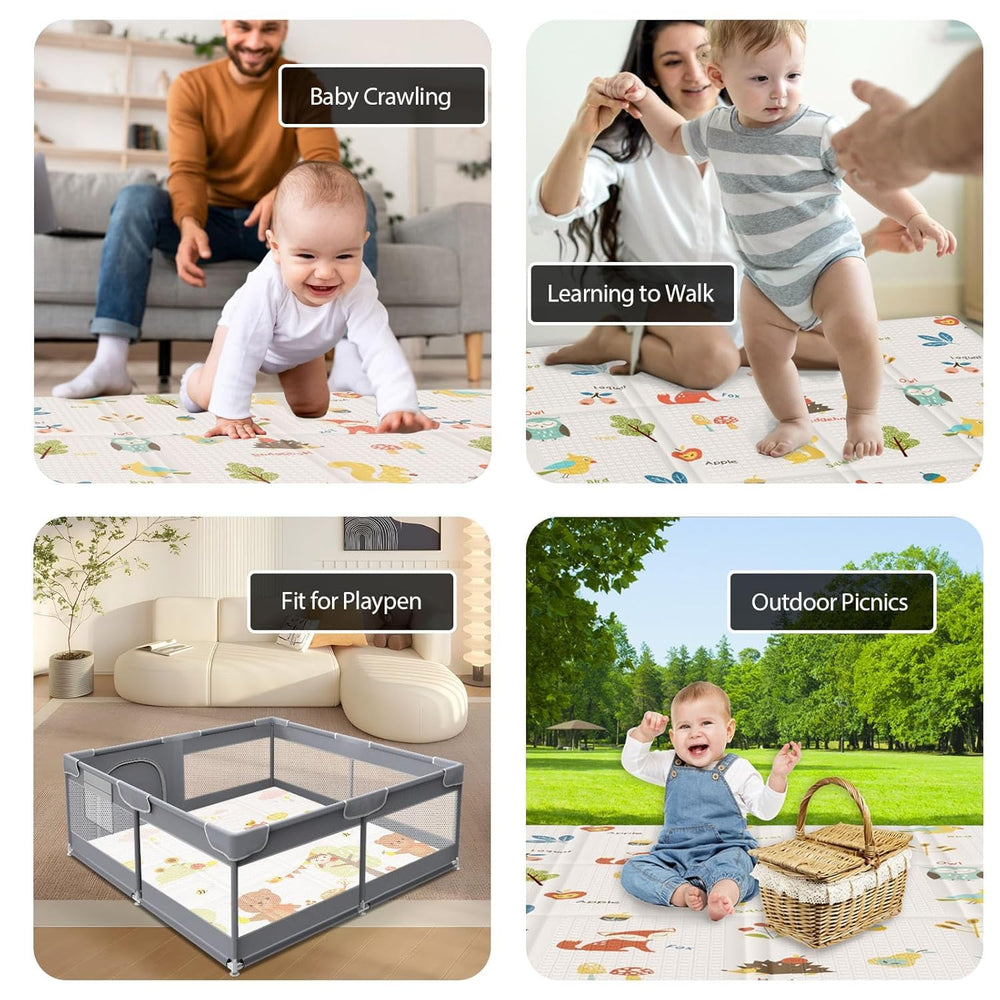 XVISHX baby play mat in-use-crawling with soft foam protection.