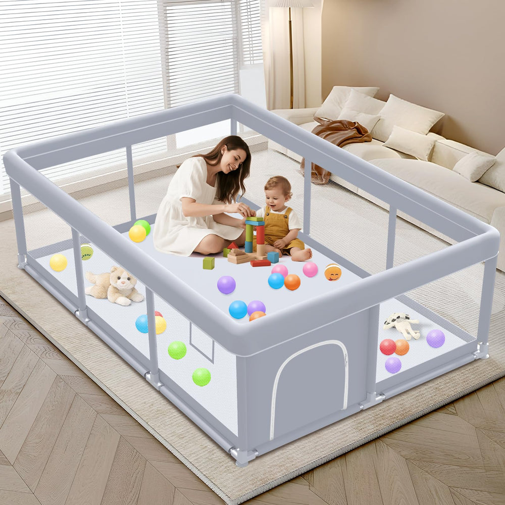 XVISHX Baby Playpen 74x50 dimensions show ample space for safe, shared playtime