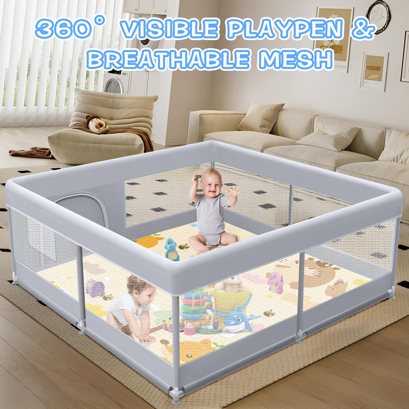 XVISHX baby playpen easy-assembly design lets you set up without tools.