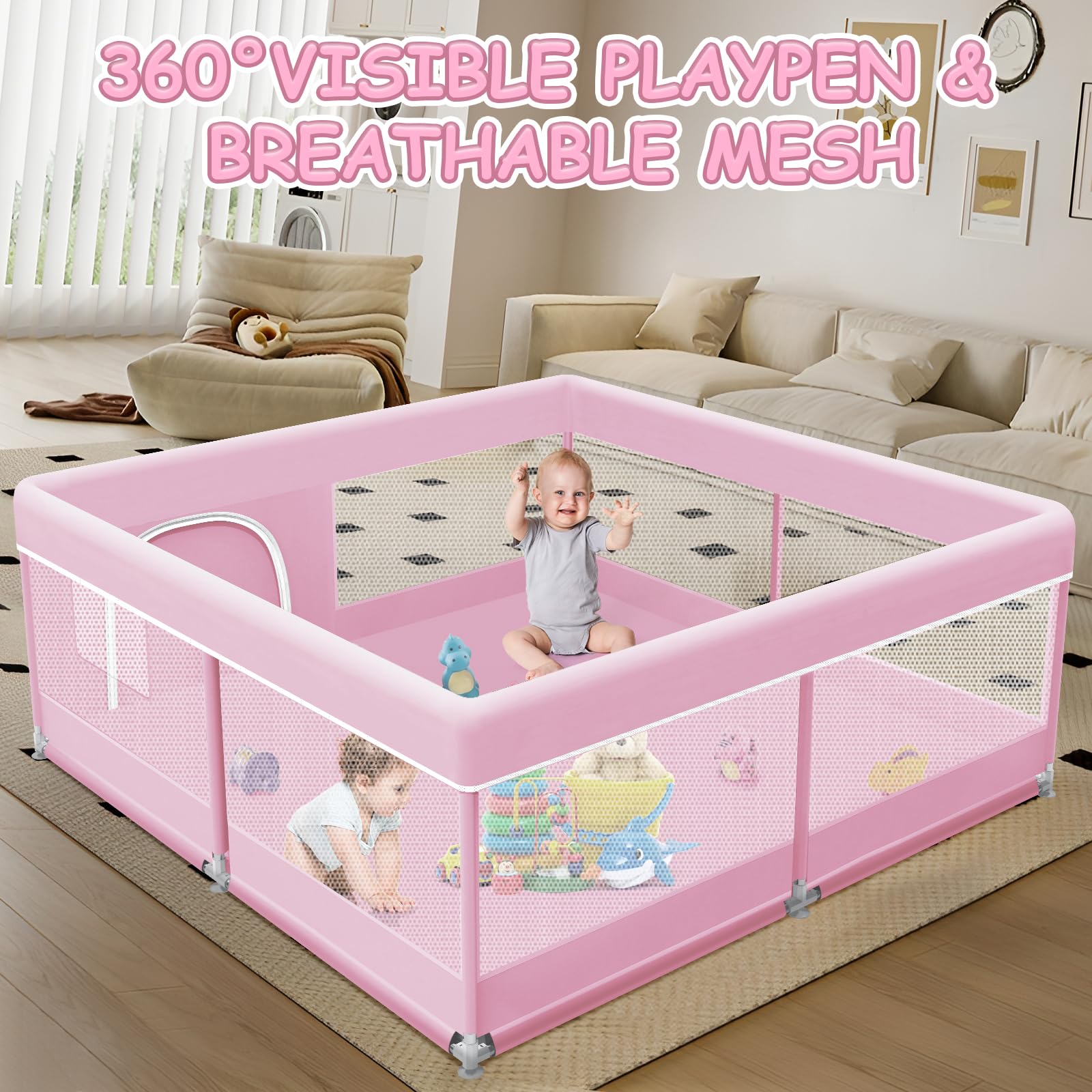 XVISHX Eight non-slip suction cups keep the playpen stable.