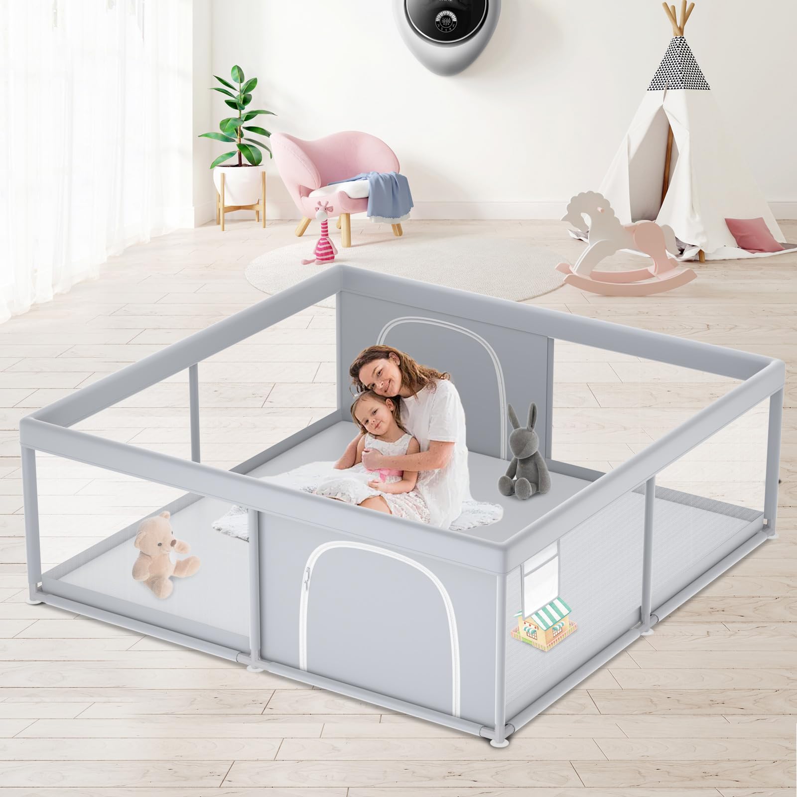 XVISHX baby playpen exterior view shows spacious, safe play area.