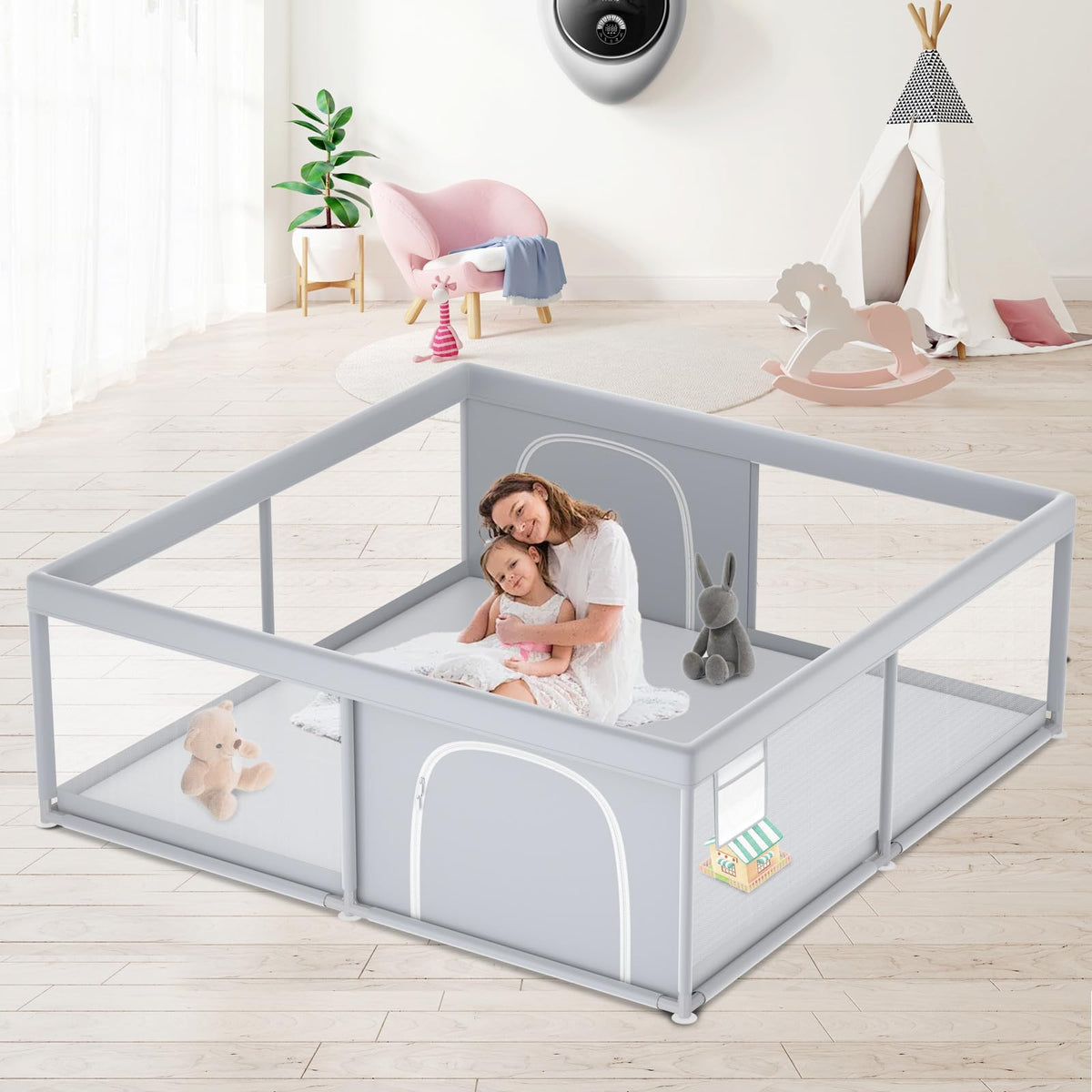 XVISHX baby playpen exterior view shows spacious, safe play area.