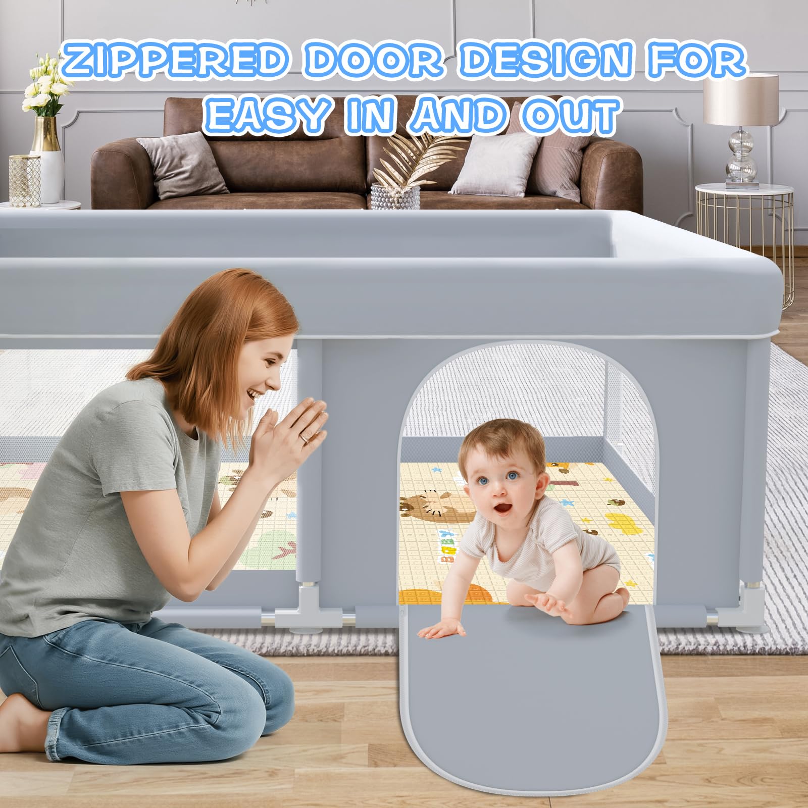 XVISHX baby playpen included ball and mat enhance active playtime.