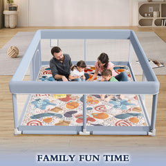 XVISHX baby playpen mat inside shows comfortable crawling space.