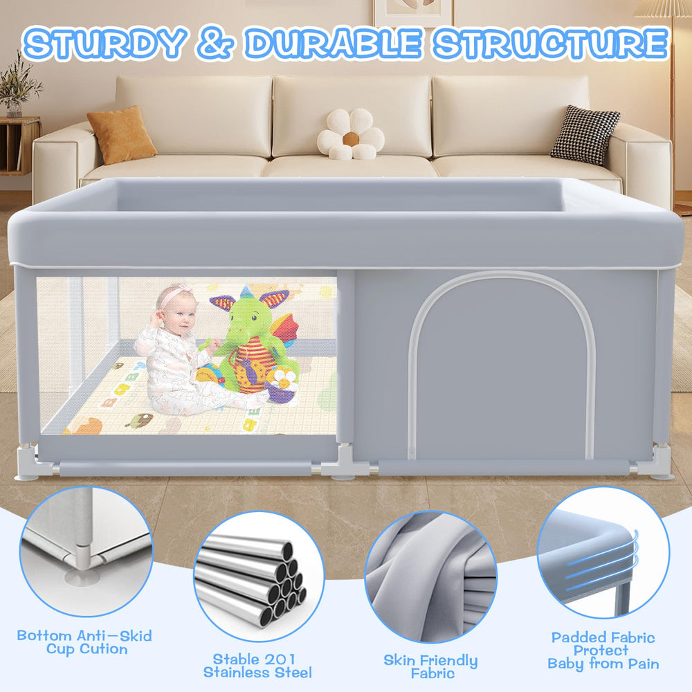 XVISHX baby playpen ideal for indoor and outdoor use on various surfaces.