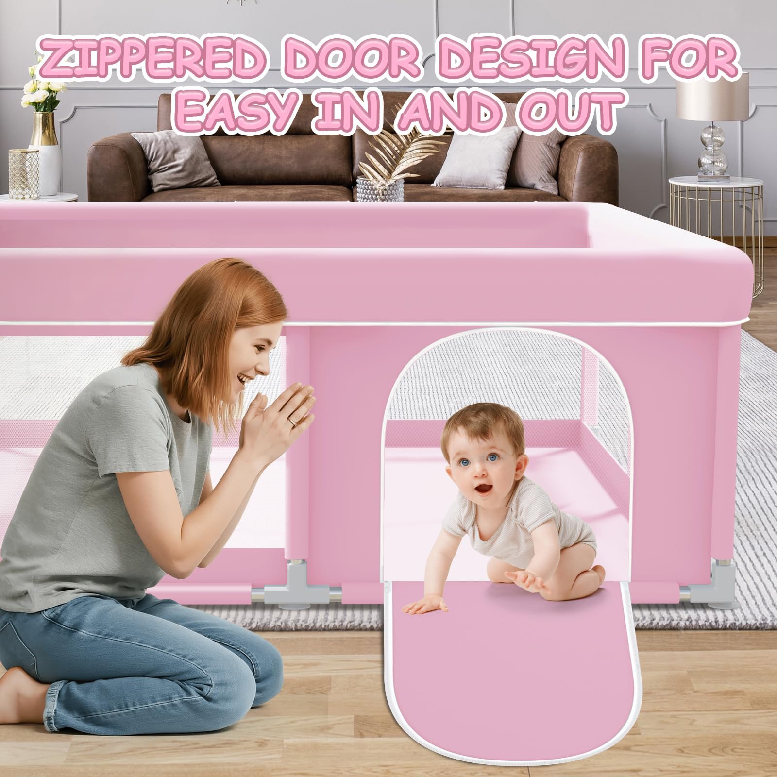 XVISHX Pink playpen enhances indoor and outdoor playtime.