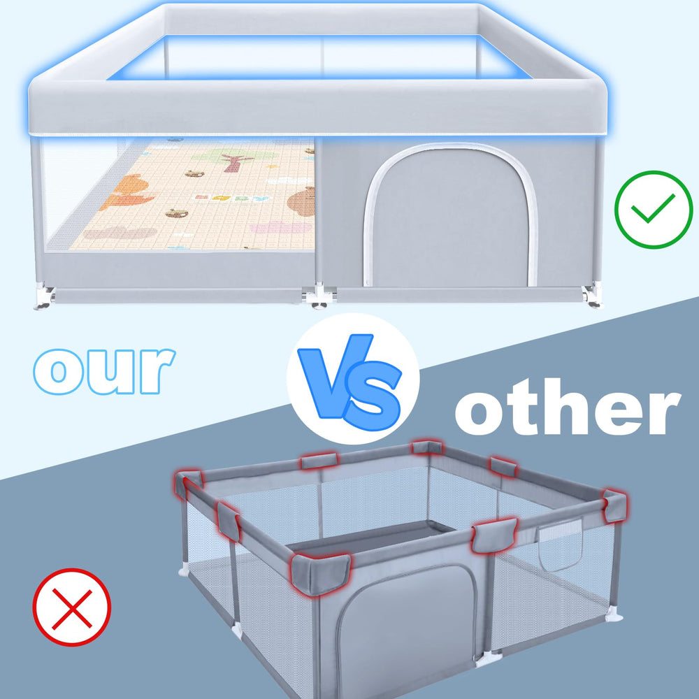 XVISHX baby playpen external zip prevents wandering while you stay close.
