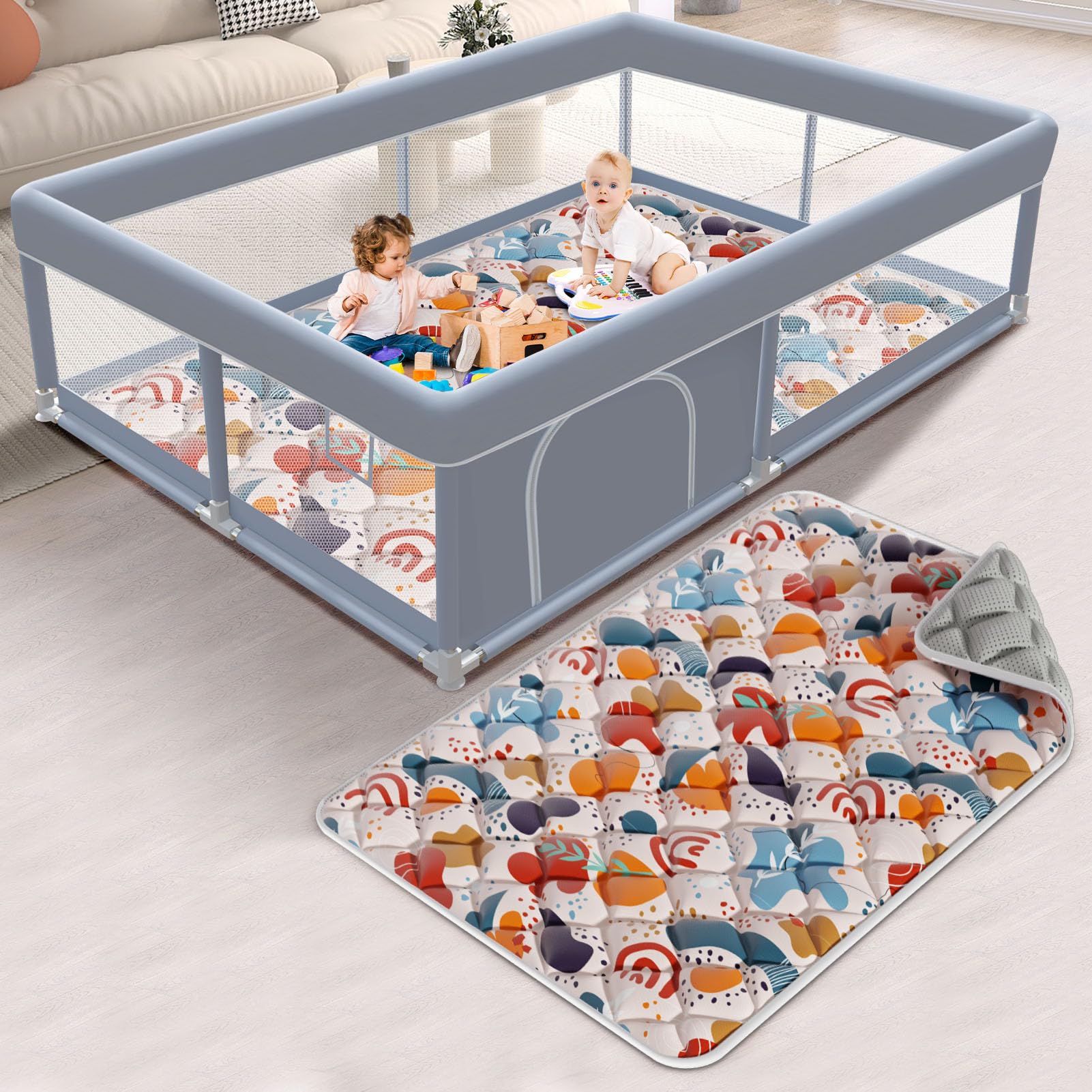 XVISHX baby playpen setup in living room for safe family playtime.