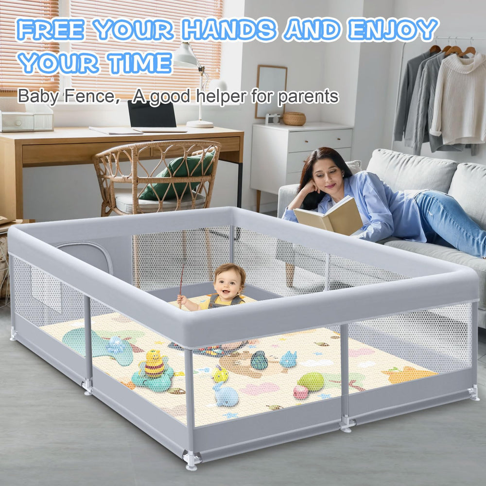 XVISHX baby playpen skin-friendly fabric keeps baby comfortable during play.