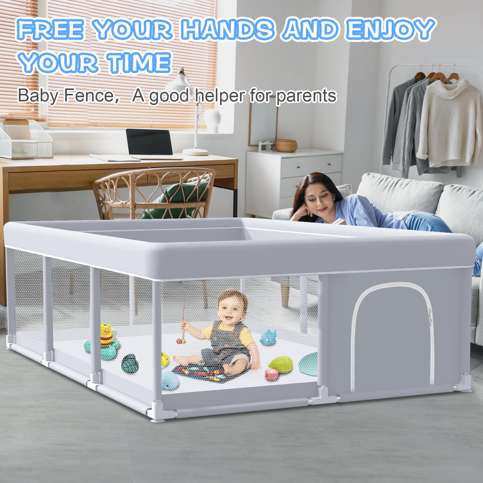 XVISHX Baby Playpen skin-friendly fabric for gentle touch and spill resistance