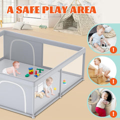 XVISHX large playpen corner view demonstrates ample indoor roaming space.
