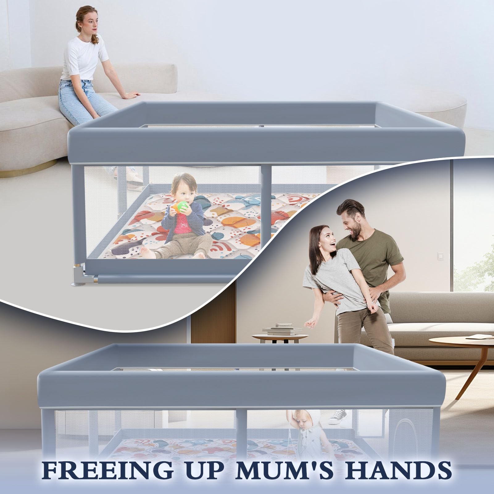 XVISHX non-slip base suction cups stabilize the playpen.