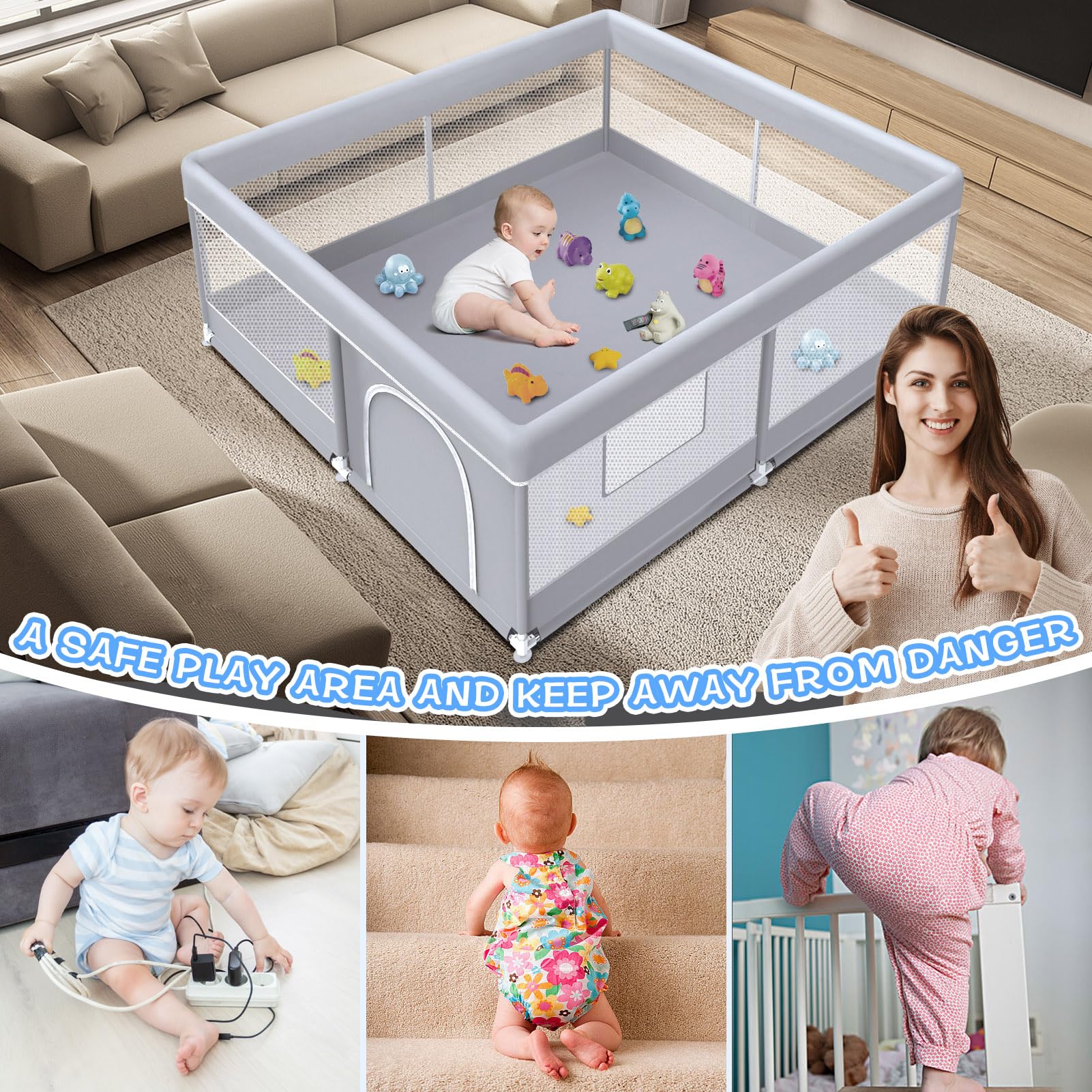 XVISHX assembly-ready playpen shows tool-free, quick setup