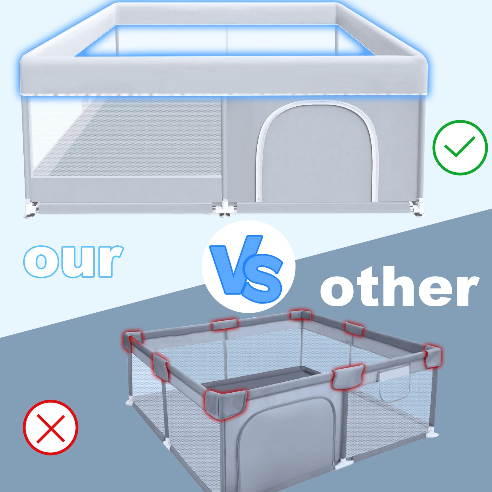 XVISHX playpen with balls demonstrates included play accessories