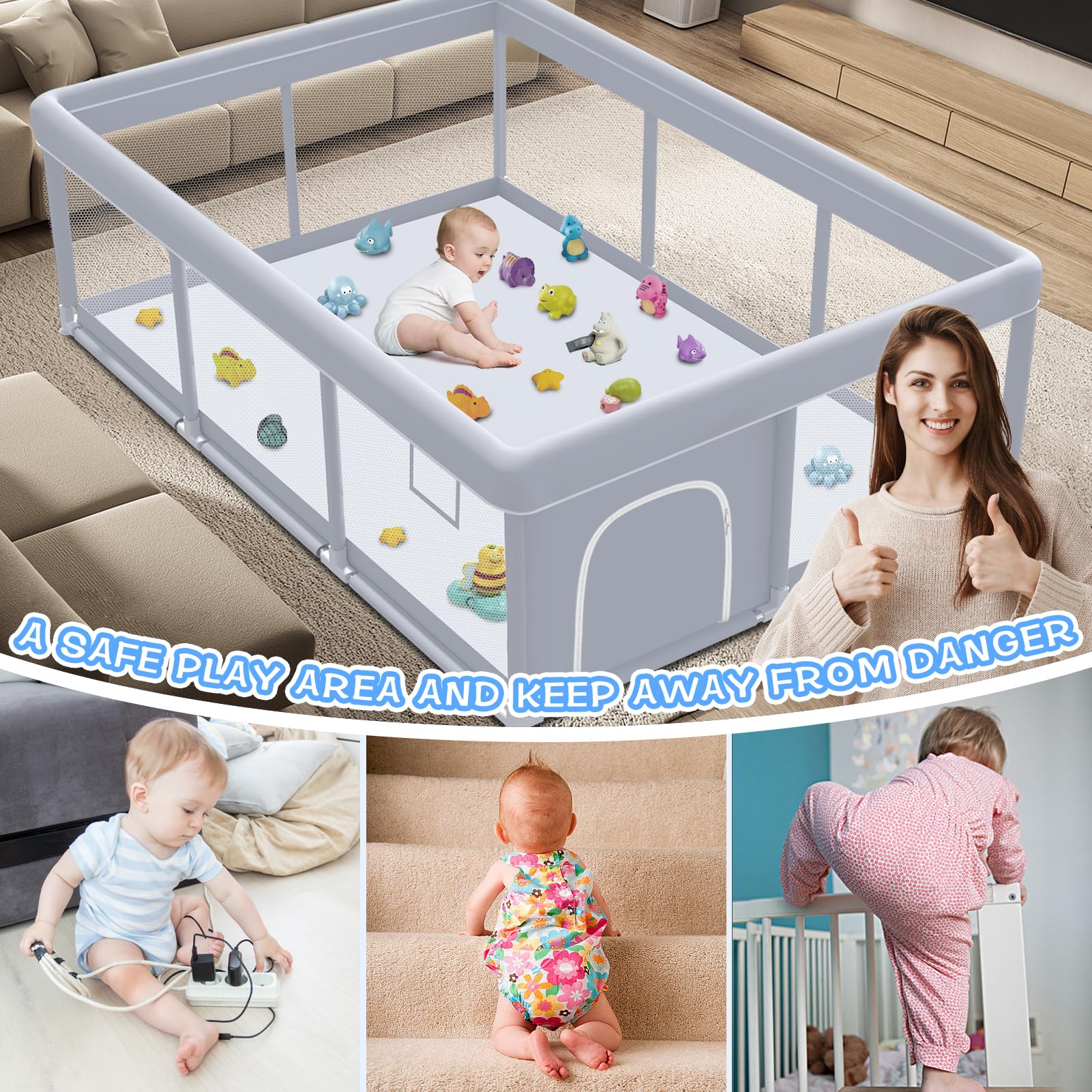XVISHX Playpen easy assembly with tool-free connectors for fast setup