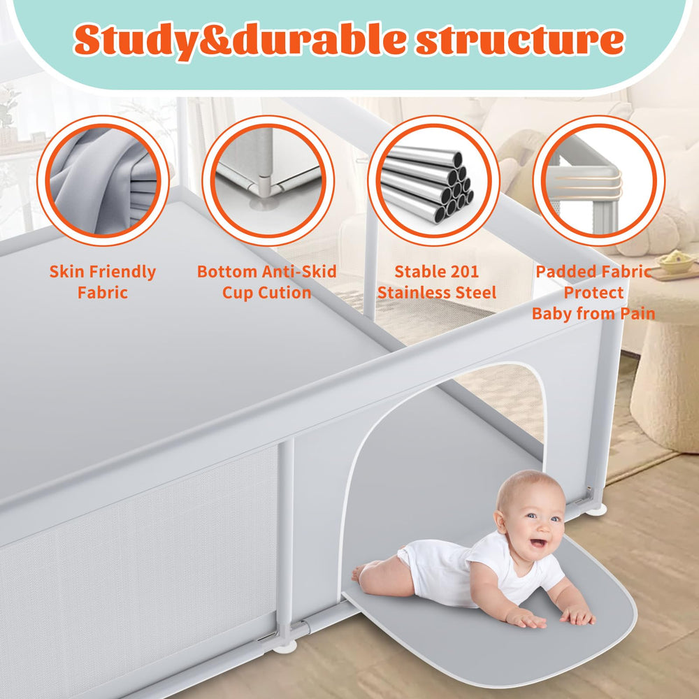 XVISHX non-slip base suction keeps playpen stable on floors.