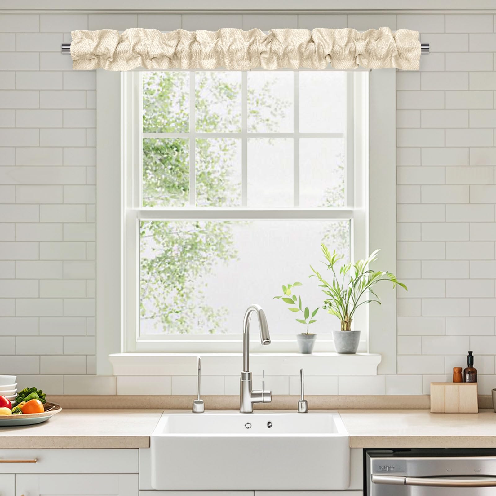 XWZO Sleeve Topper header-ruffle-detail adds chic 1-inch ruffle for stylish kitchen windows