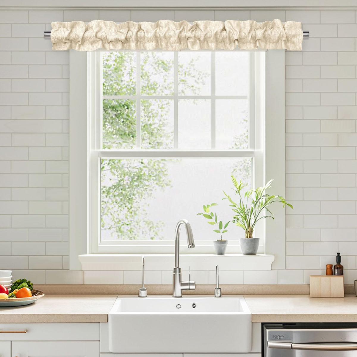 XWZO Sleeve Topper header-ruffle-detail adds chic 1-inch ruffle for stylish kitchen windows