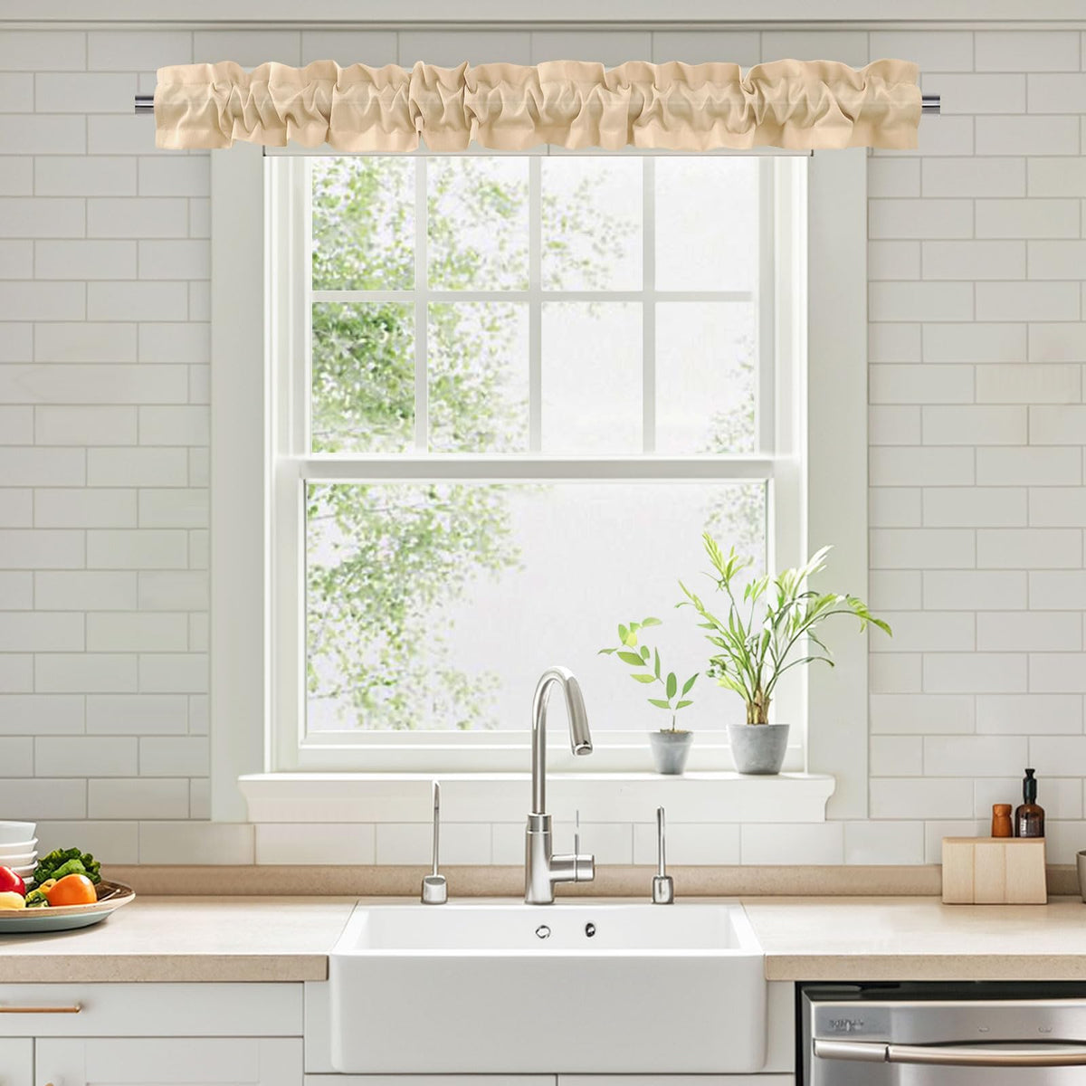 XWZO Sleeve Topper header with ruffle for soft kitchen window look.