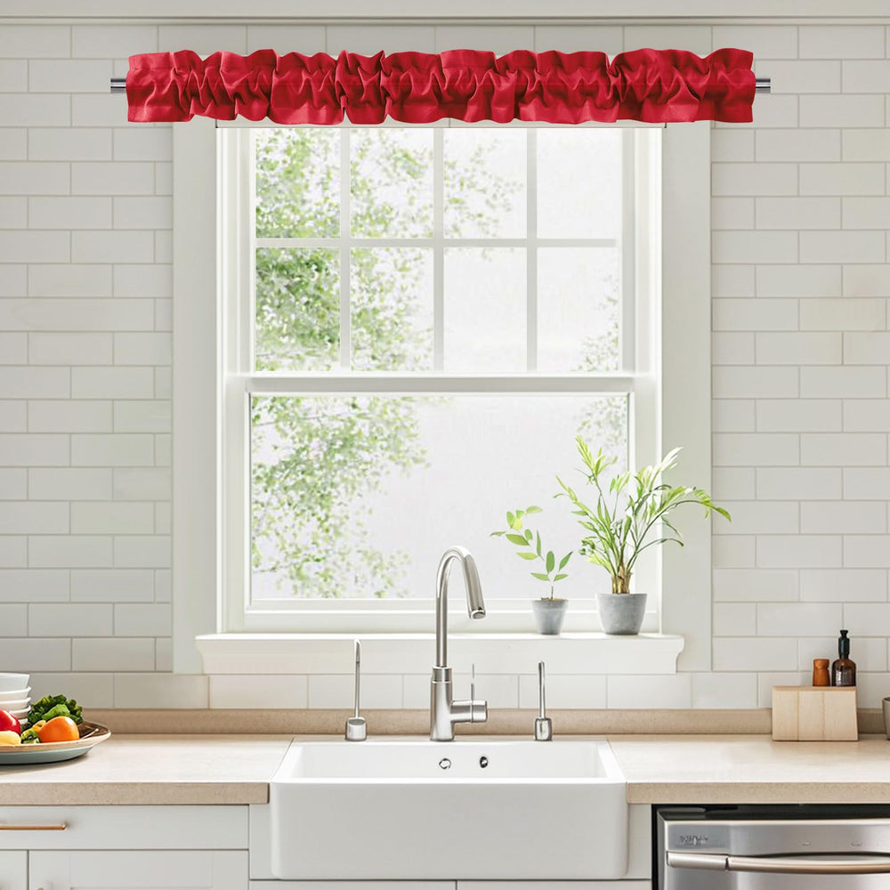 XWZO Sleeve Topper red 58x5 front view with crisp ruffles for kitchen charm.