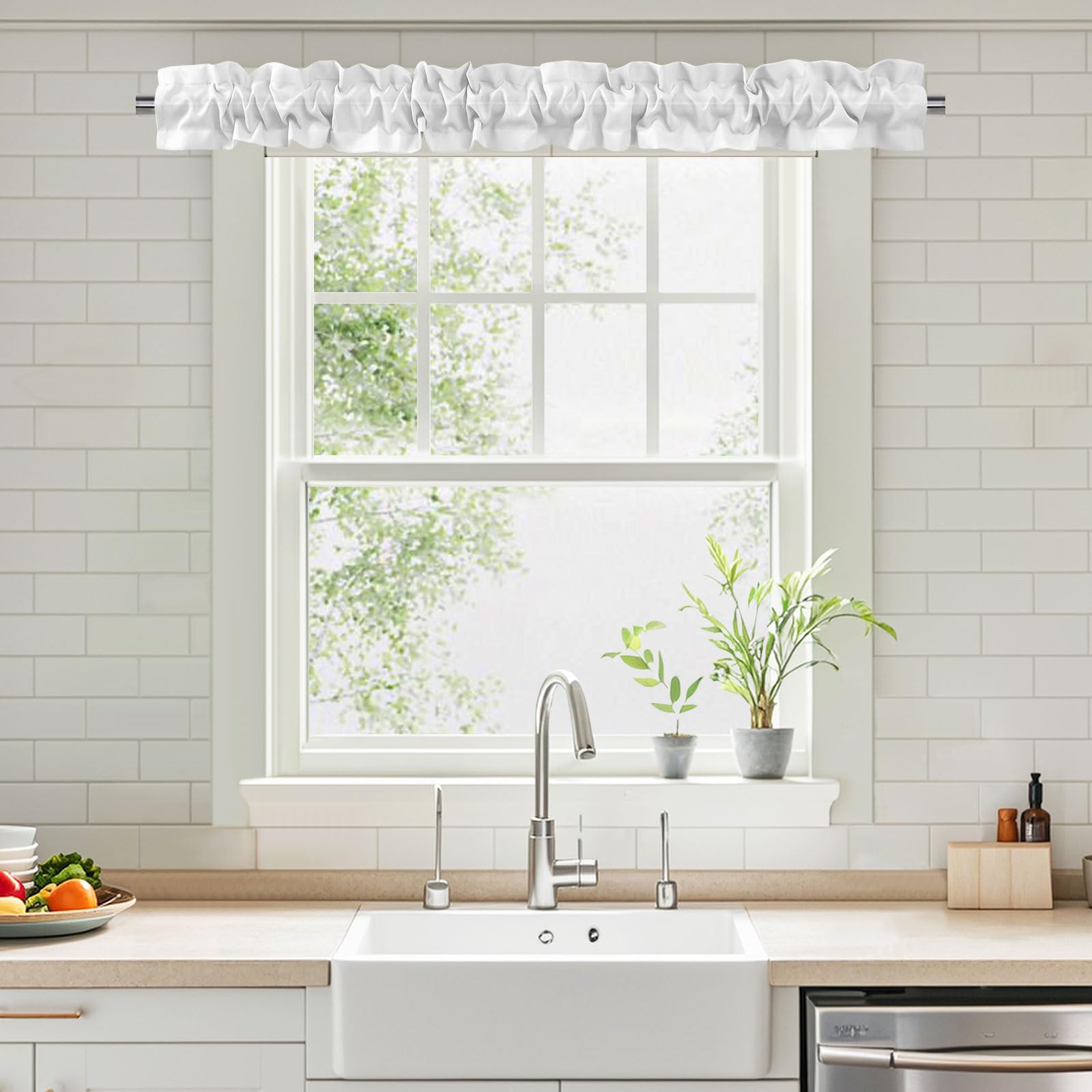 XWZO Sleeve Topper valance front view shows white fabric with easy install.