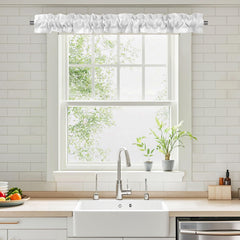 XWZO Sleeve Topper valance front view shows white fabric with easy install.