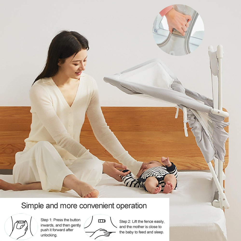 XYLDGPTL co-sleeper mesh window provides breathable view for easy nighttime checks