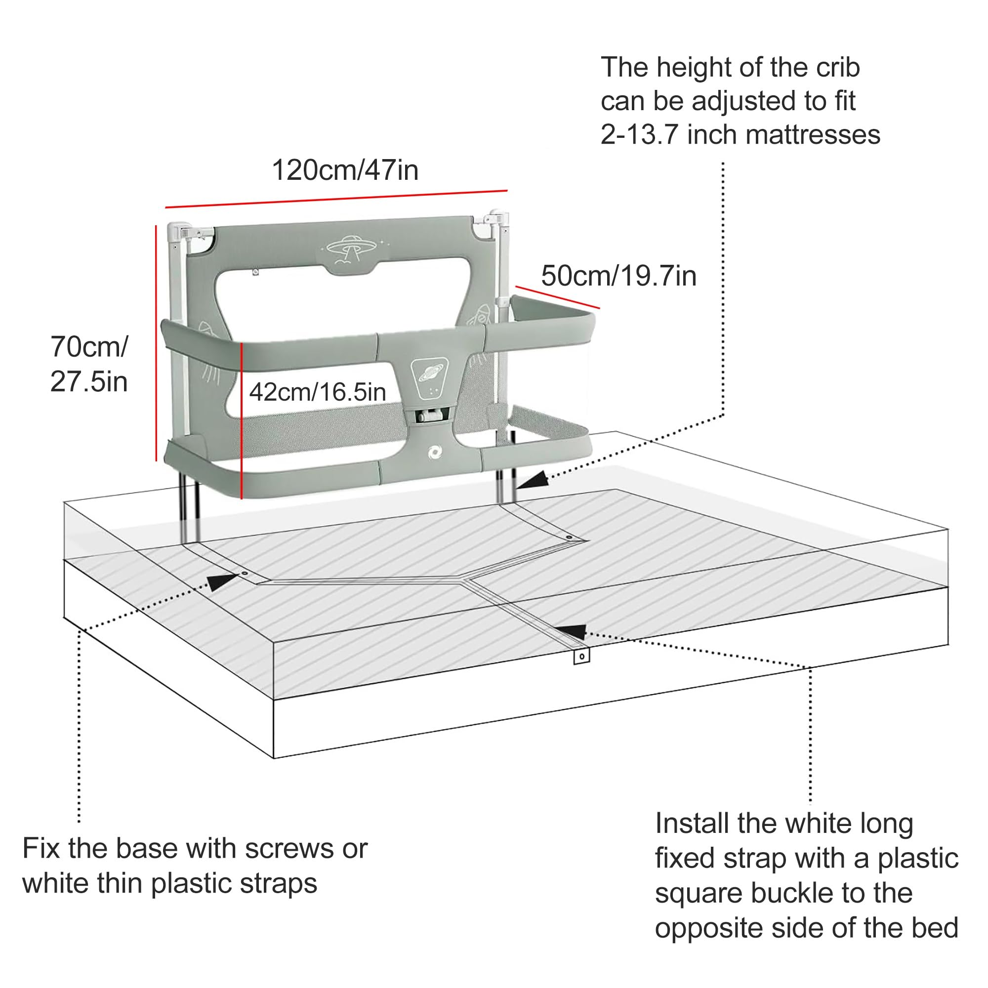 XYLDGPTL secure attachment bands and screws ensure stable bedside attachment