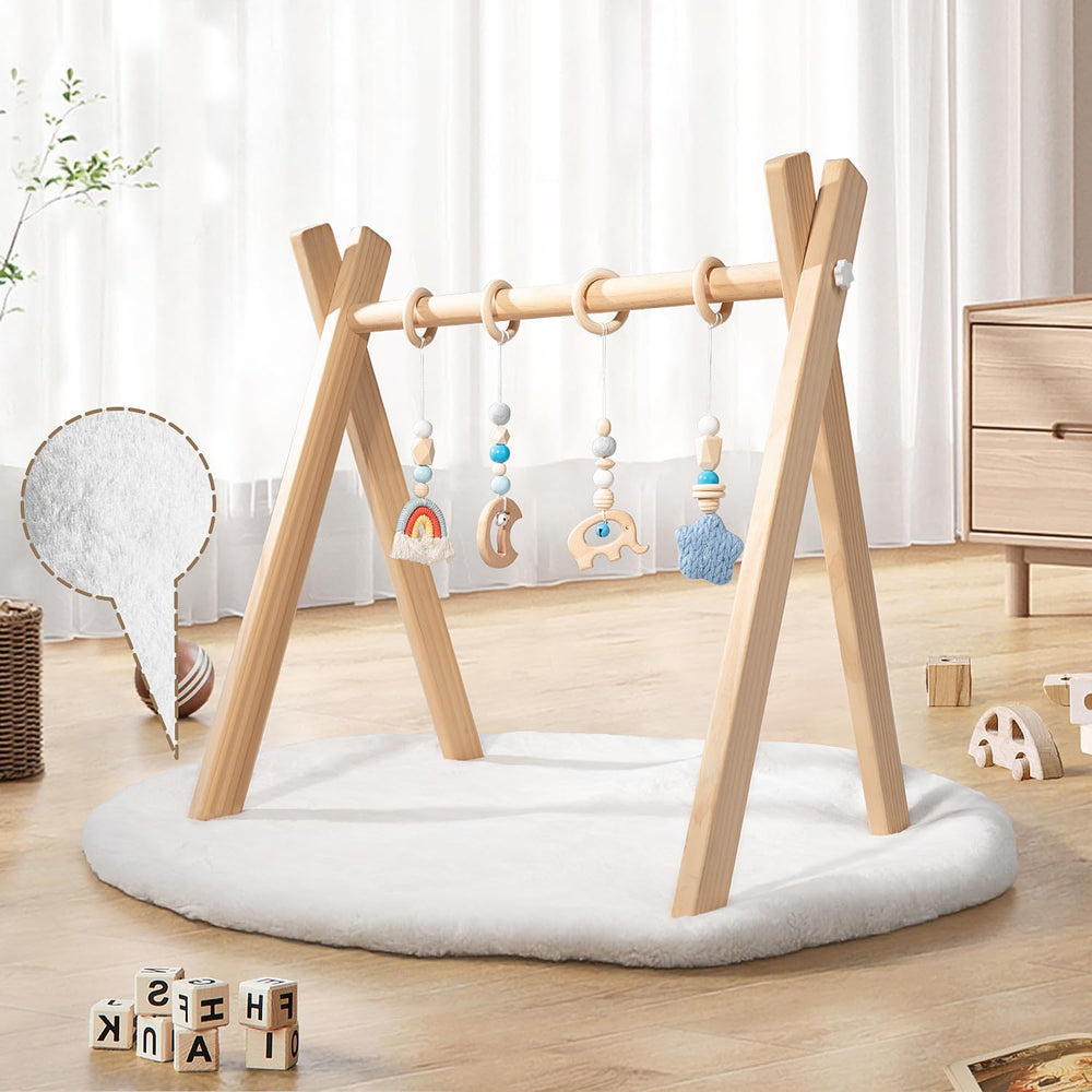 XYMERO wooden baby play gym frame for safe tummy time and exploration.