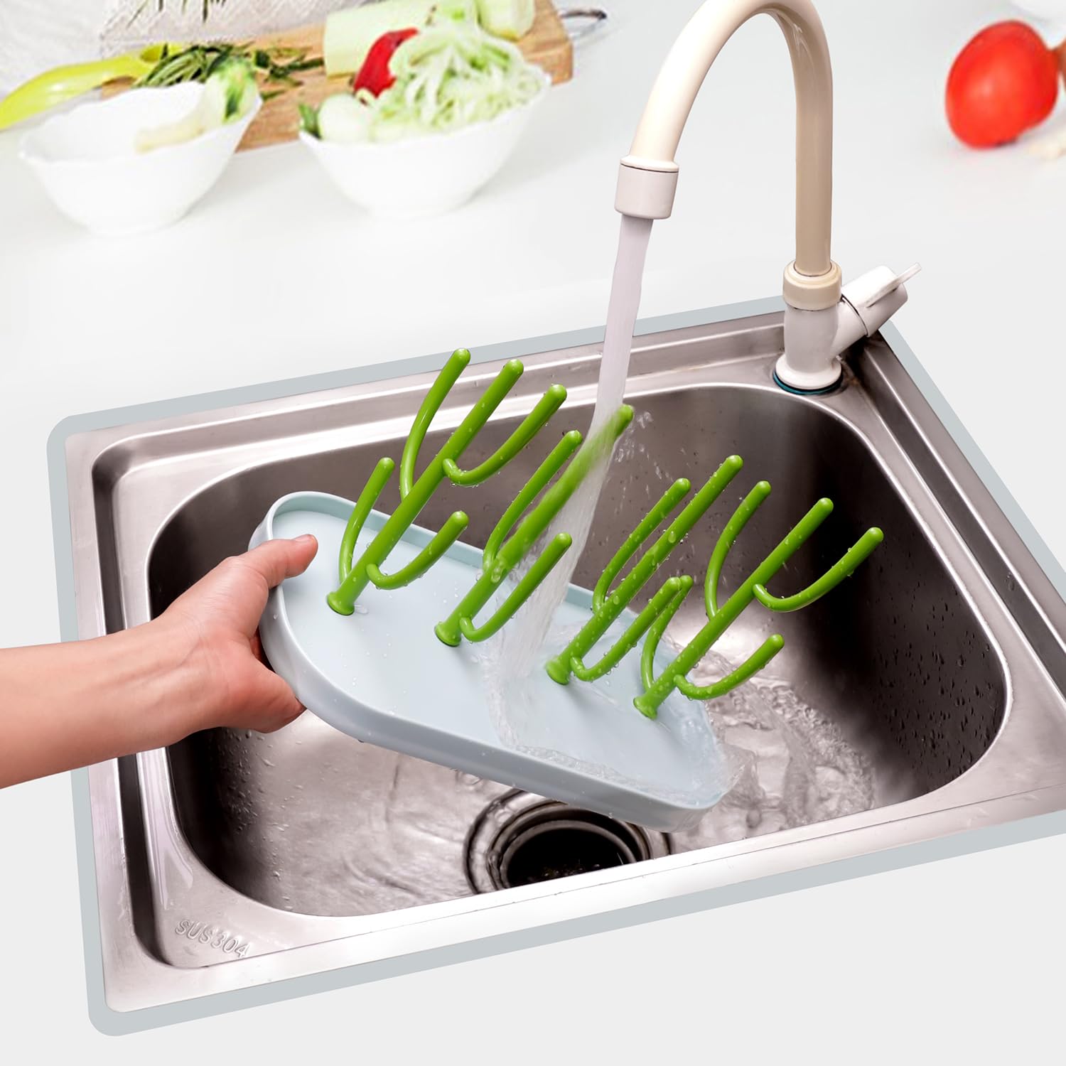 XYW space-saving rack measures 10.1 by 5.8 by 7.2 inches keeping counters clear.