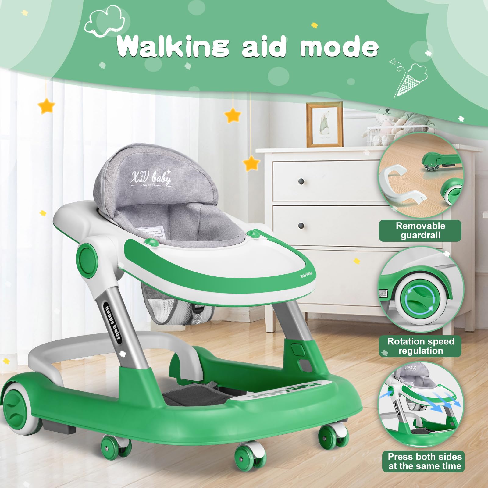 XZV baby walker breathable linen seat promotes comfort during longer sessions