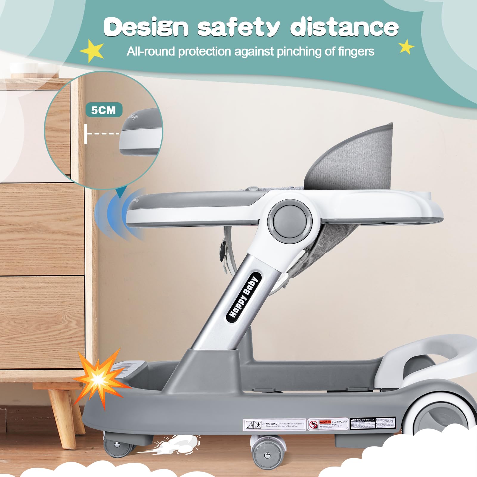 XZV Baby Walker footrest in use supports tiny feet
