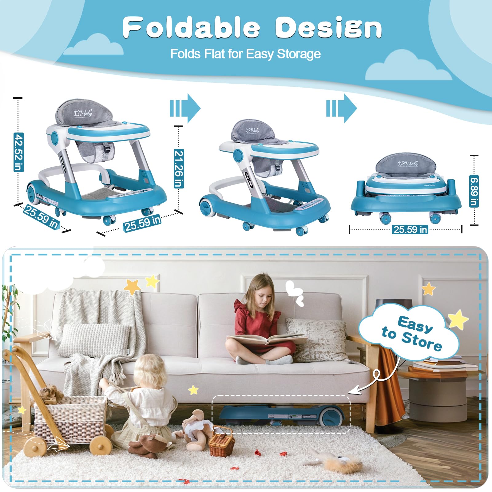 XZV Baby Walker footrest supports tiny feet during early steps