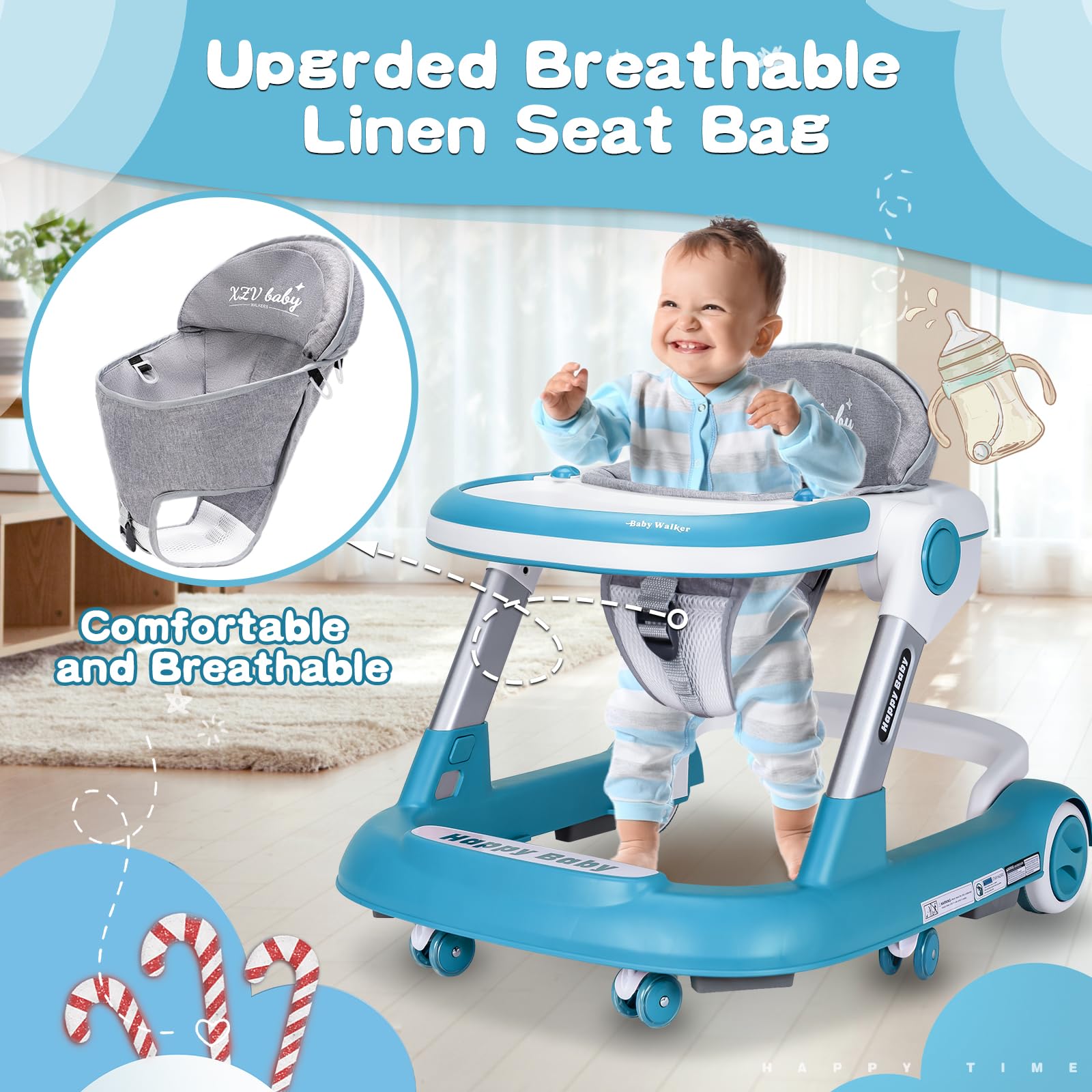 XZV Baby Walker height adjustment lets the seat grow with your child