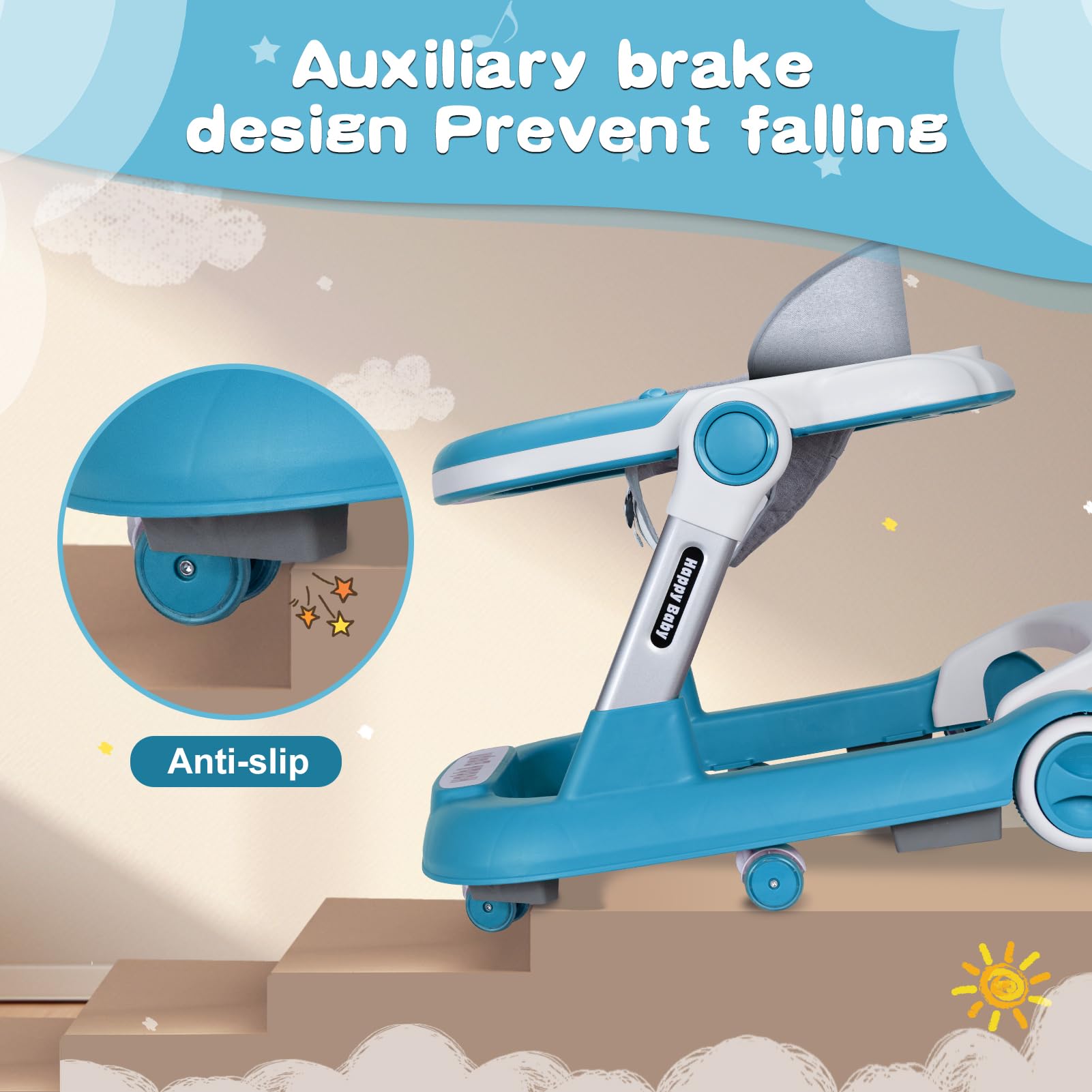 XZV Baby Walker wide base boosts balance on varied floor surfaces