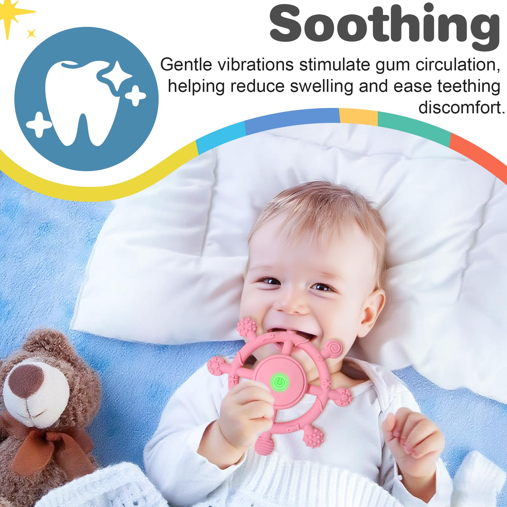 Y YOFUN teether pictured for on-the-go use in carrier or bag