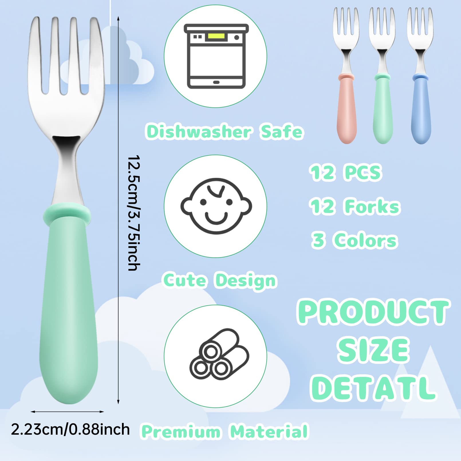 YACAISI stainless steel forks and spoons with non-slip rounded handles.