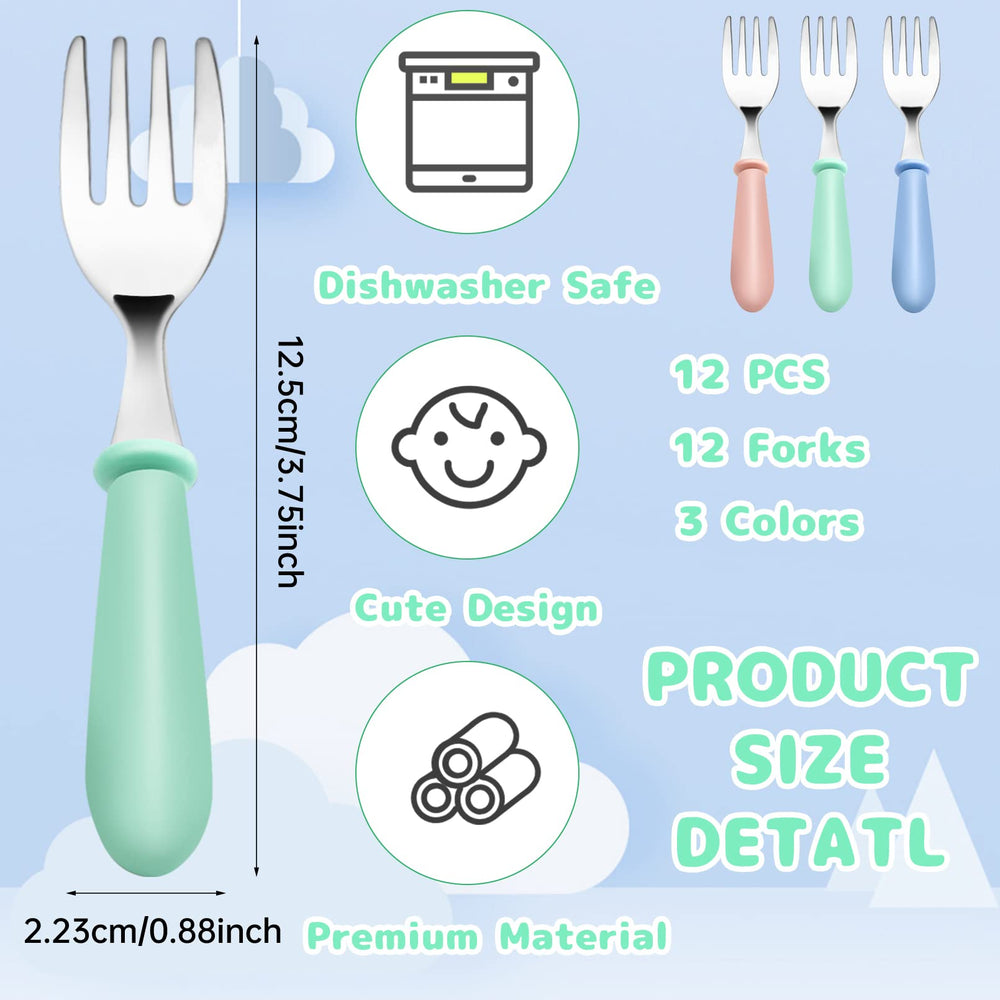 YACAISI stainless steel forks and spoons with non-slip rounded handles.