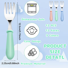 YACAISI stainless steel forks and spoons with non-slip rounded handles.
