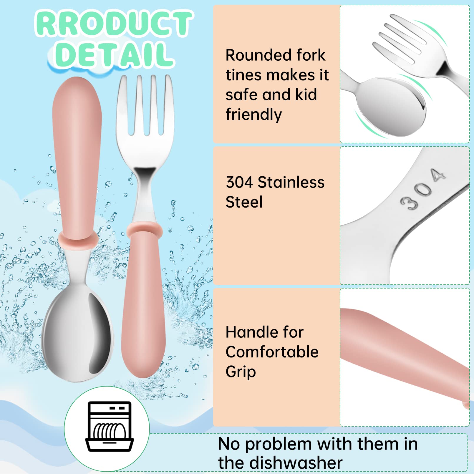YACAISI toddler cutlery showcases rounded edges for safe self-feeding.