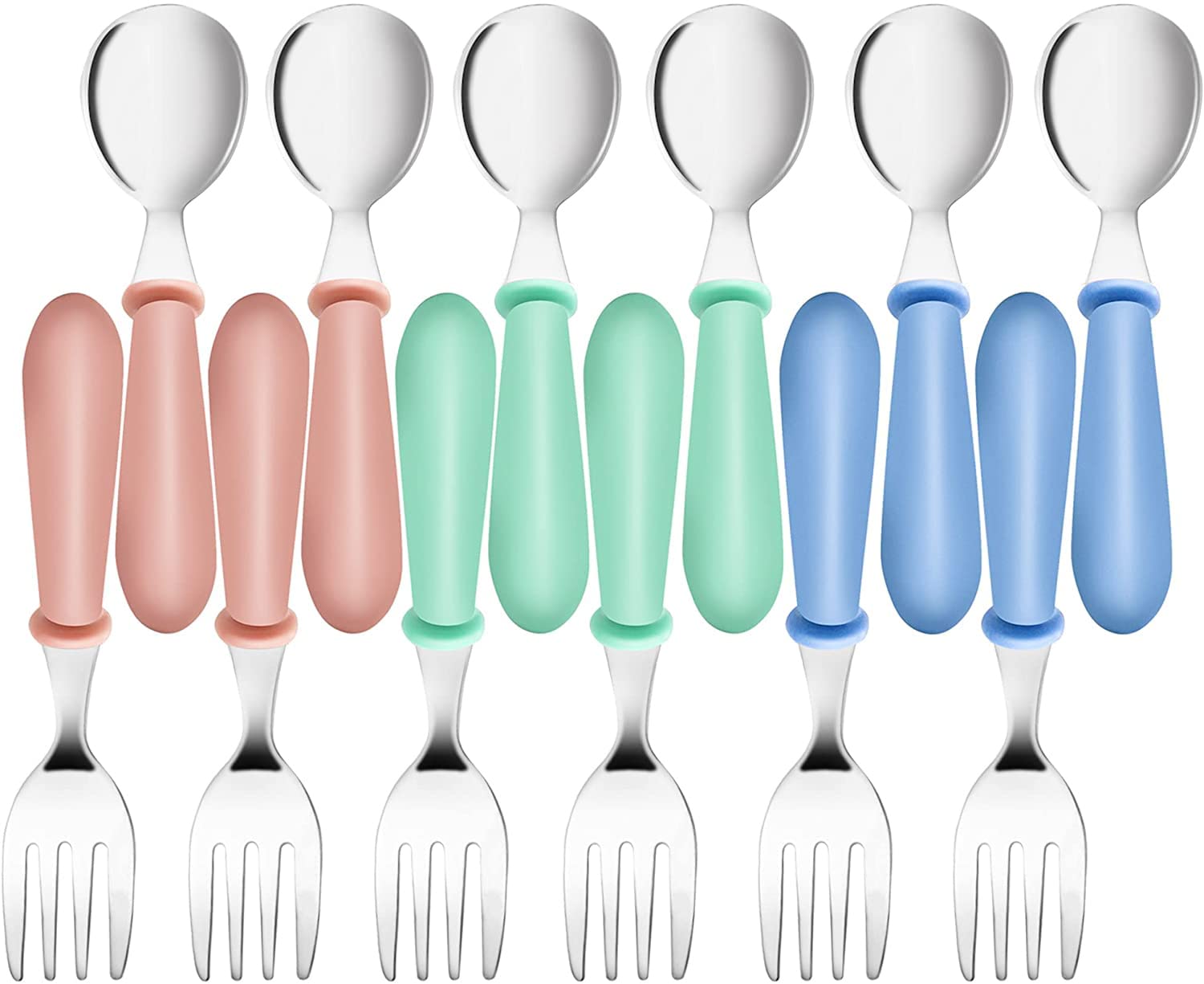 YACAISI 12pc toddler utensils set with colorful handles for self-feeding.