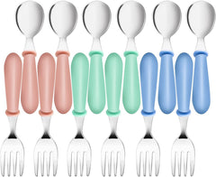 YACAISI 12pc toddler utensils set with colorful handles for self-feeding.