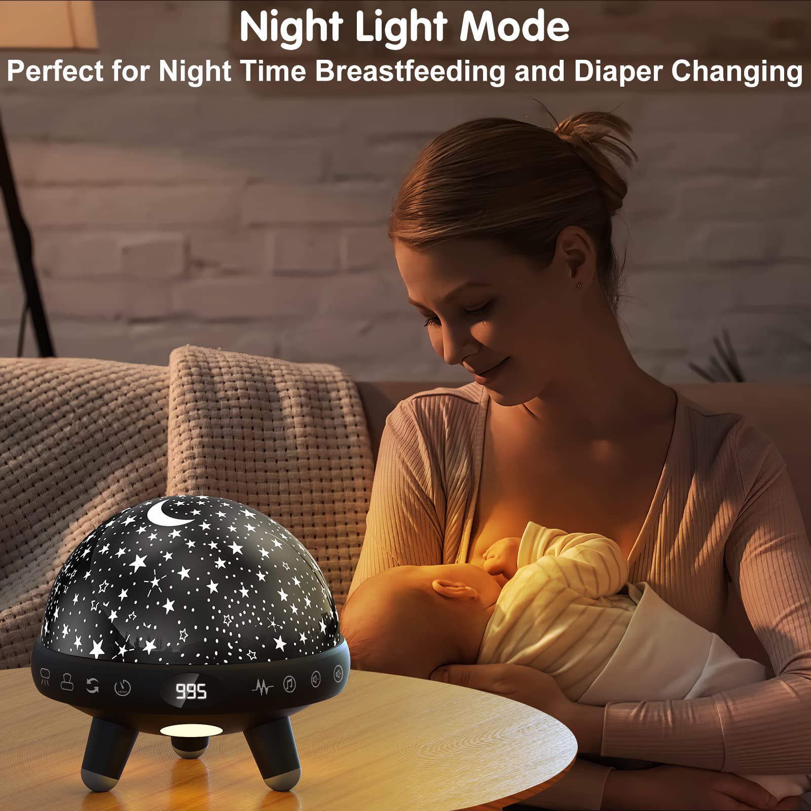 YACHANCE Rotating star pattern illustrates 360° rotation to help calm during bedtime.