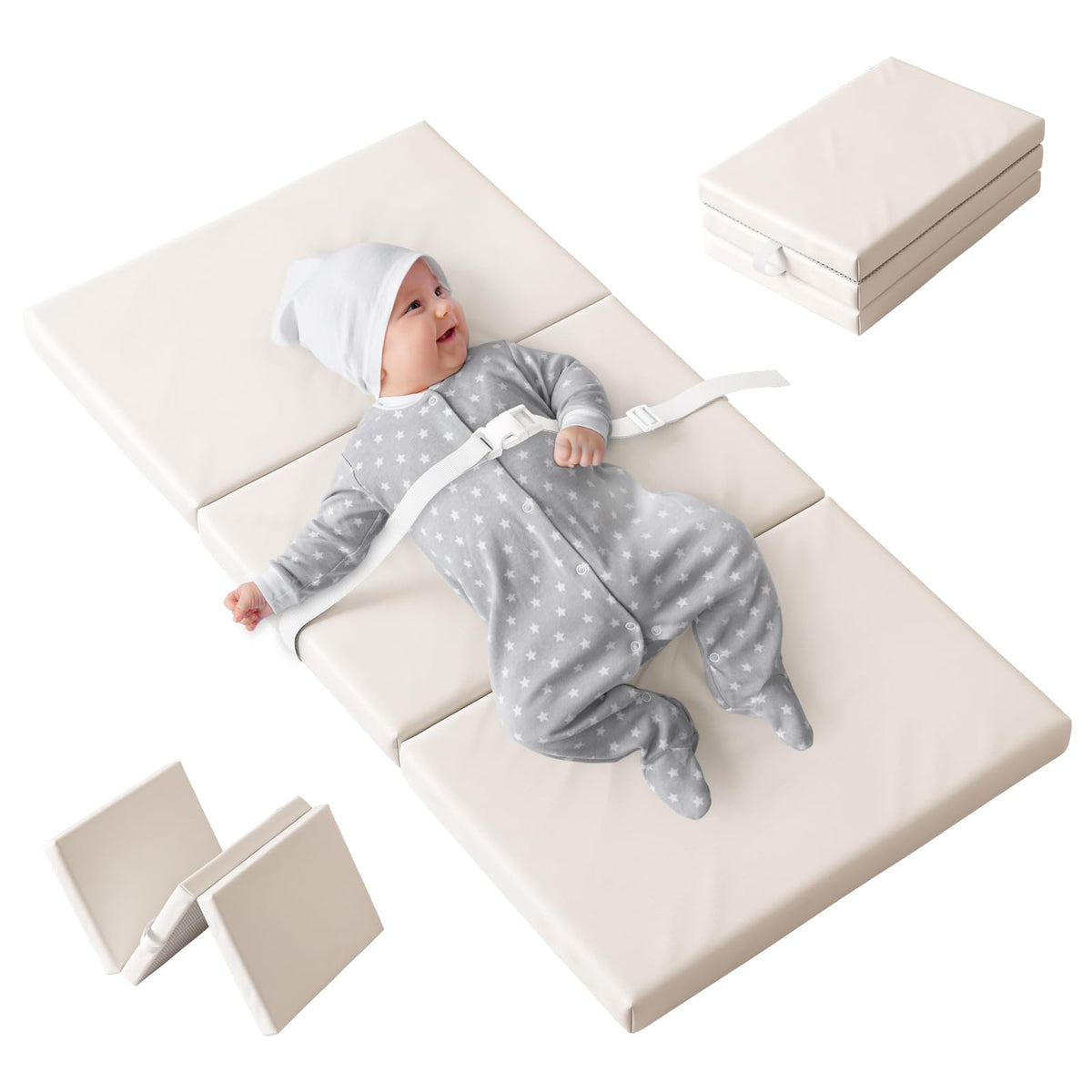YACODAVO foldable baby changing pad with white cover for on-the-go diaper changes.