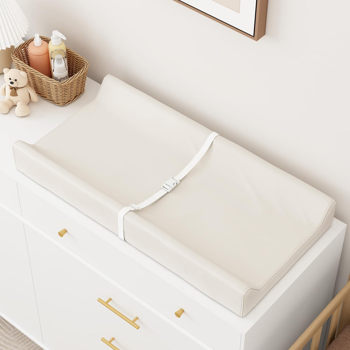 YACODAVO wipeable changing pad cover in PU leather, gentle on baby's skin, easy wipe-clean.