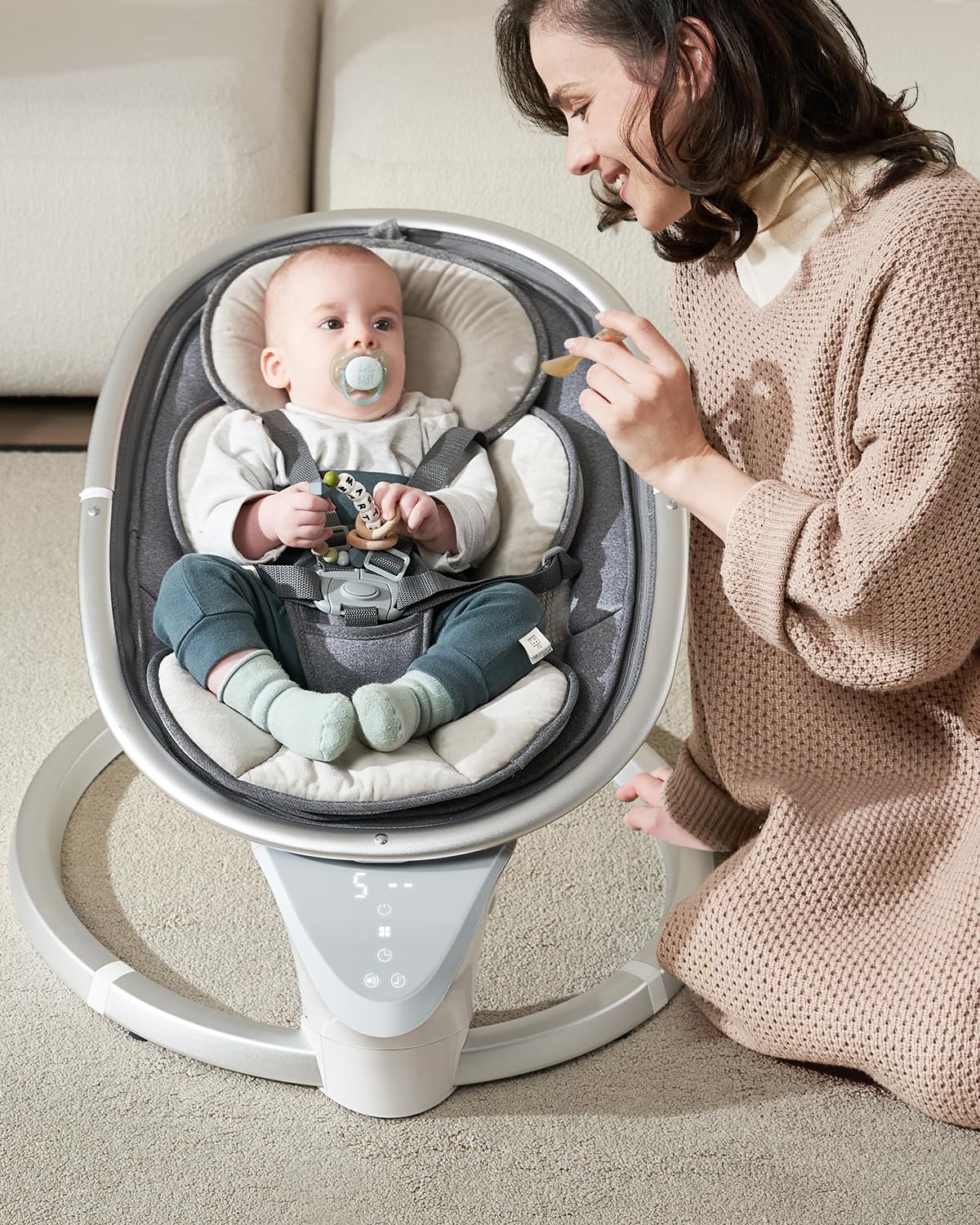 Yacul electric baby swing motion-5 soothing five-motion setup for calmer naps.